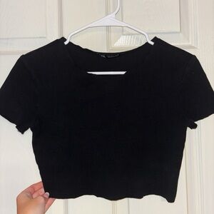 Zara Raw Cut Cropped T Shirt Womens Small